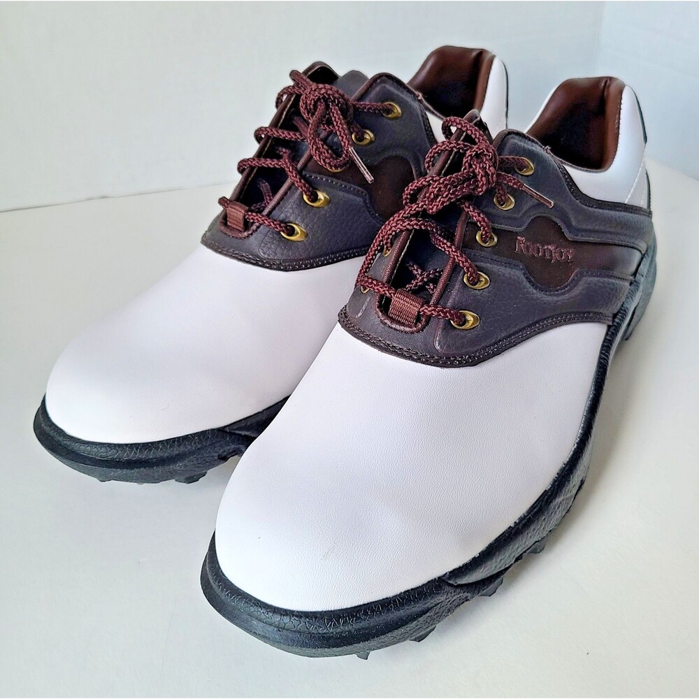 Footjoy Golf Shoes GreenJoys 45516 White Brown Leather Soft Spike Men’s Sz 10.5 - Picture 4 of 13
